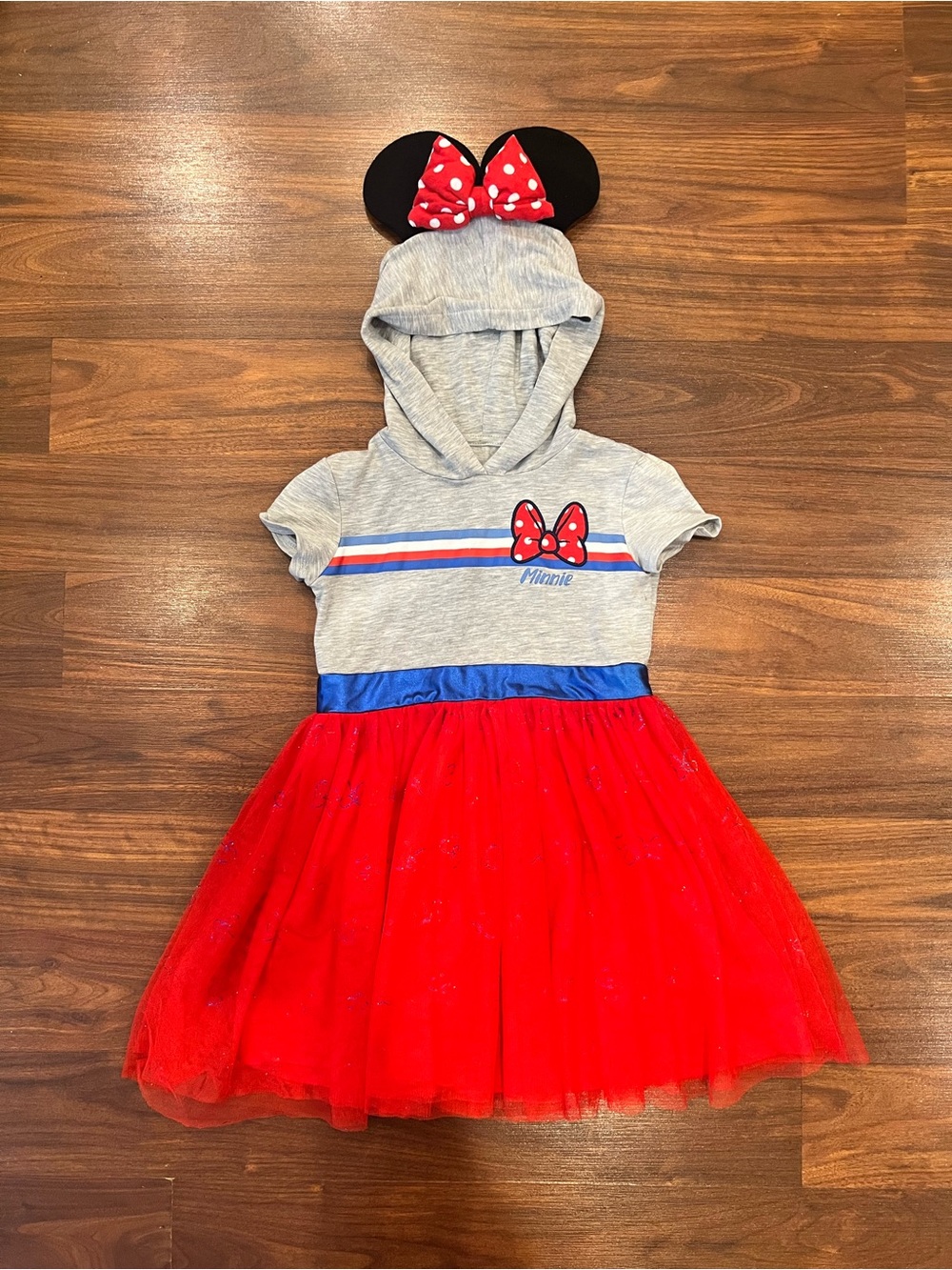 Disney Minnie Mouse Hooded Tutu Dress 4/5 (XS) Ears and Red Tulle Skirt